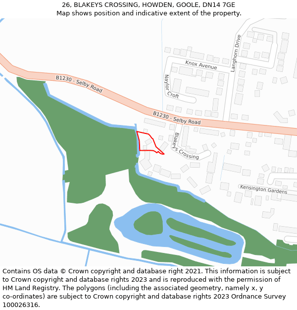 26, BLAKEYS CROSSING, HOWDEN, GOOLE, DN14 7GE: Location map and indicative extent of plot