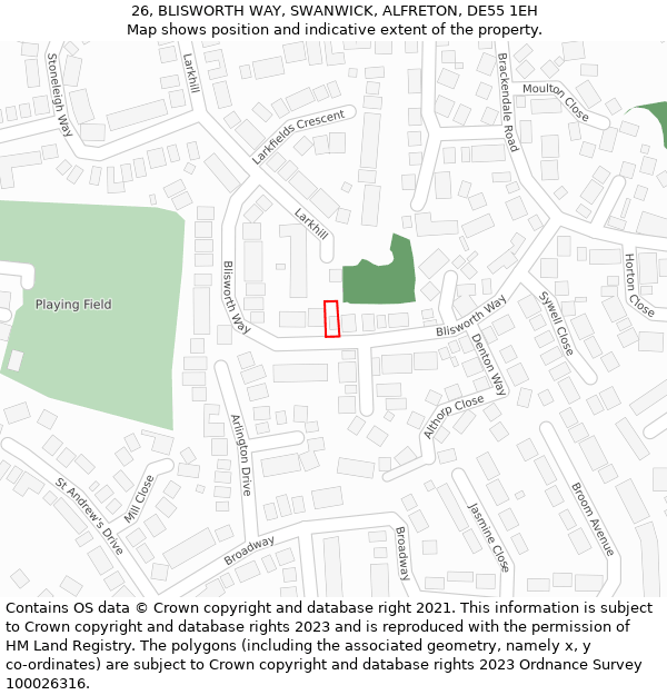 26, BLISWORTH WAY, SWANWICK, ALFRETON, DE55 1EH: Location map and indicative extent of plot