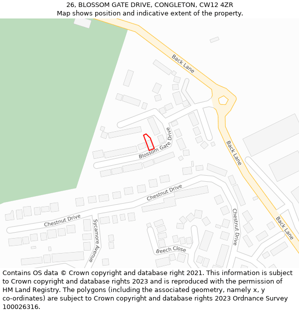 26, BLOSSOM GATE DRIVE, CONGLETON, CW12 4ZR: Location map and indicative extent of plot