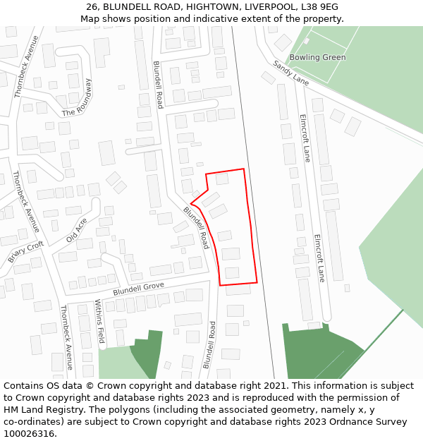 26, BLUNDELL ROAD, HIGHTOWN, LIVERPOOL, L38 9EG: Location map and indicative extent of plot