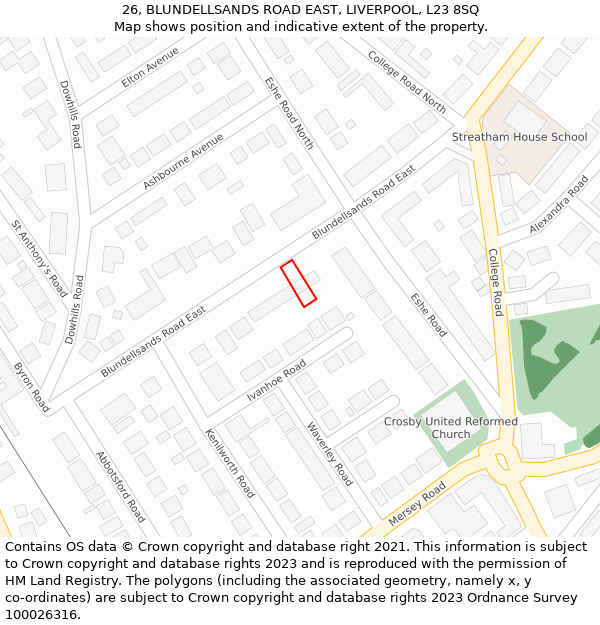 26, BLUNDELLSANDS ROAD EAST, LIVERPOOL, L23 8SQ: Location map and indicative extent of plot