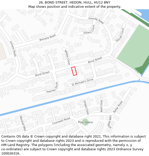 26, BOND STREET, HEDON, HULL, HU12 8NY: Location map and indicative extent of plot