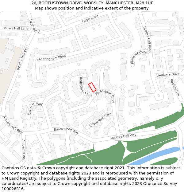 26, BOOTHSTOWN DRIVE, WORSLEY, MANCHESTER, M28 1UF: Location map and indicative extent of plot