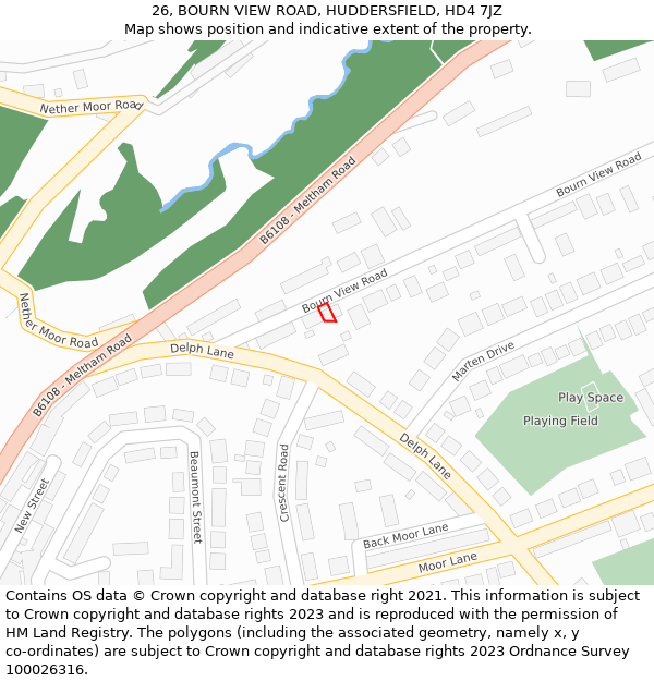 26, BOURN VIEW ROAD, HUDDERSFIELD, HD4 7JZ: Location map and indicative extent of plot