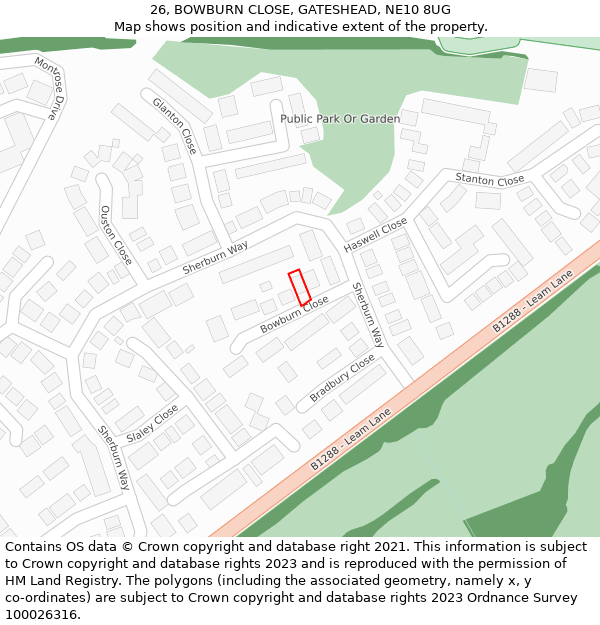 26, BOWBURN CLOSE, GATESHEAD, NE10 8UG: Location map and indicative extent of plot