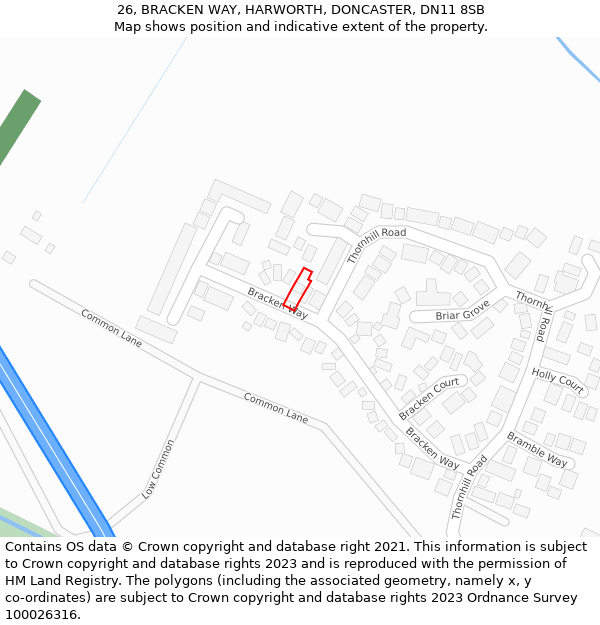 26, BRACKEN WAY, HARWORTH, DONCASTER, DN11 8SB: Location map and indicative extent of plot