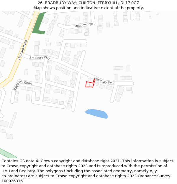 26, BRADBURY WAY, CHILTON, FERRYHILL, DL17 0GZ: Location map and indicative extent of plot