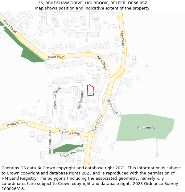 26, BRADSHAW DRIVE, HOLBROOK, BELPER, DE56 0SZ: Location map and indicative extent of plot