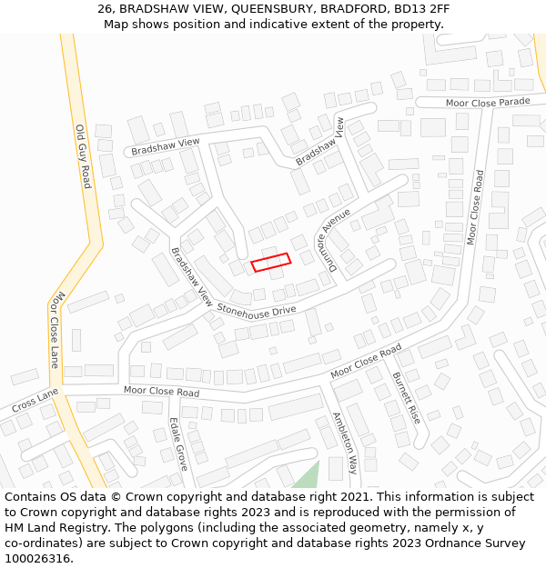 26, BRADSHAW VIEW, QUEENSBURY, BRADFORD, BD13 2FF: Location map and indicative extent of plot