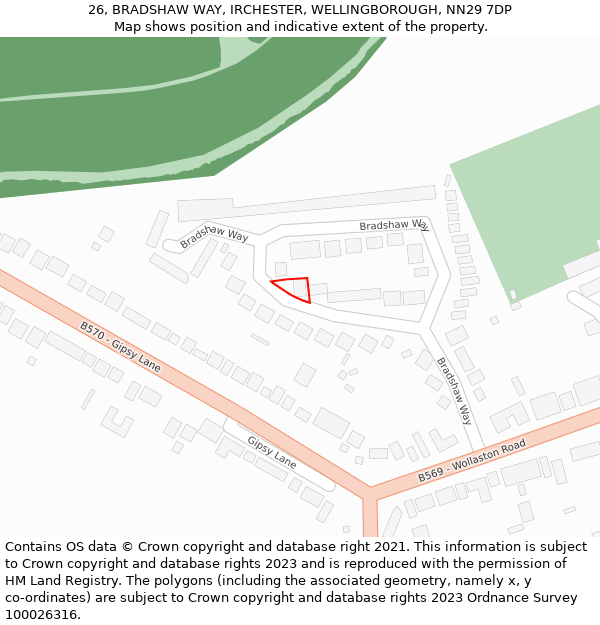 26, BRADSHAW WAY, IRCHESTER, WELLINGBOROUGH, NN29 7DP: Location map and indicative extent of plot