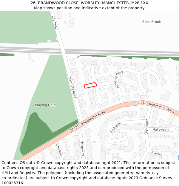 26, BRANDWOOD CLOSE, WORSLEY, MANCHESTER, M28 1XX: Location map and indicative extent of plot