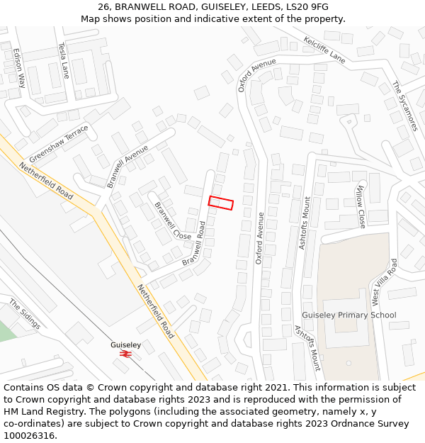 26, BRANWELL ROAD, GUISELEY, LEEDS, LS20 9FG: Location map and indicative extent of plot