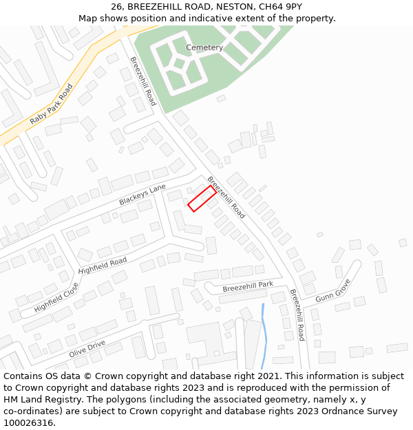 26, BREEZEHILL ROAD, NESTON, CH64 9PY: Location map and indicative extent of plot