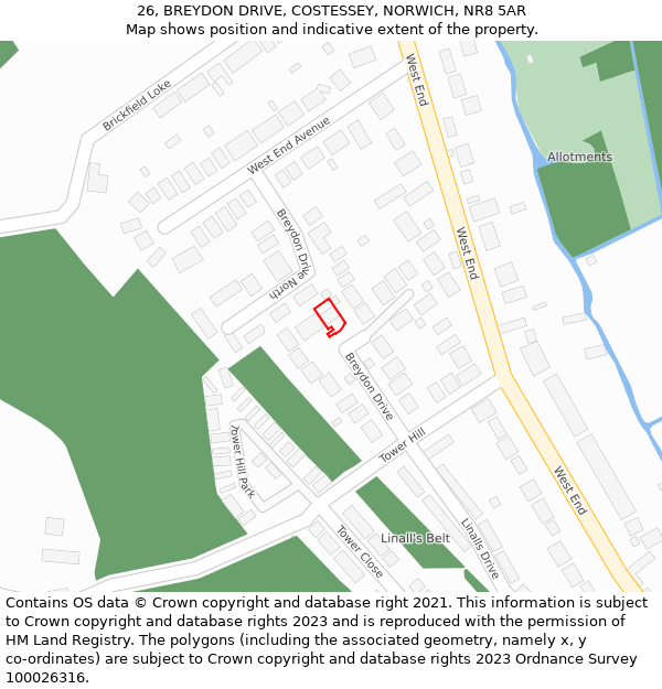 26, BREYDON DRIVE, COSTESSEY, NORWICH, NR8 5AR: Location map and indicative extent of plot