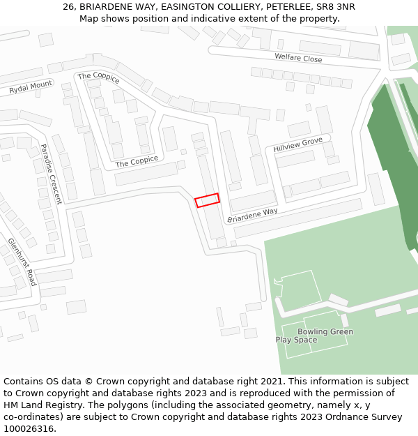 26, BRIARDENE WAY, EASINGTON COLLIERY, PETERLEE, SR8 3NR: Location map and indicative extent of plot