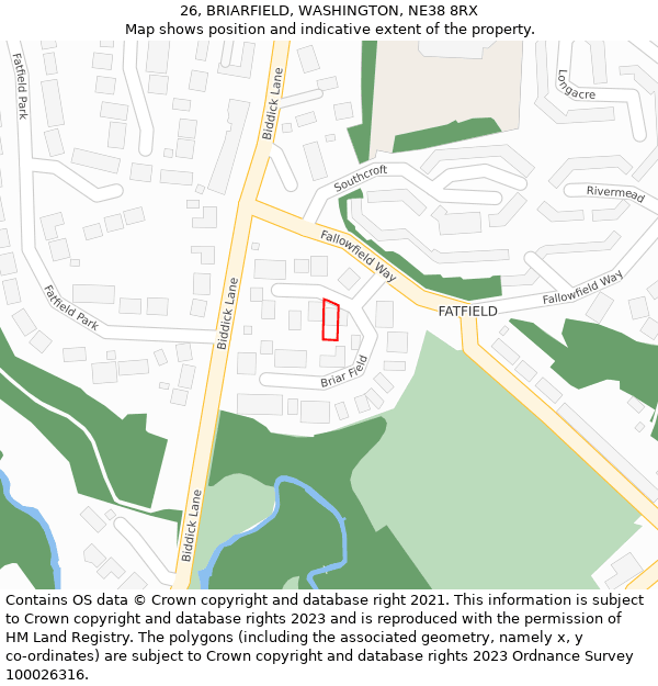 26, BRIARFIELD, WASHINGTON, NE38 8RX: Location map and indicative extent of plot