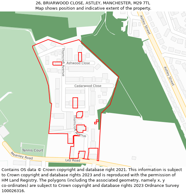 26, BRIARWOOD CLOSE, ASTLEY, MANCHESTER, M29 7TL: Location map and indicative extent of plot