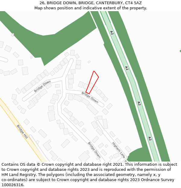 26, BRIDGE DOWN, BRIDGE, CANTERBURY, CT4 5AZ: Location map and indicative extent of plot