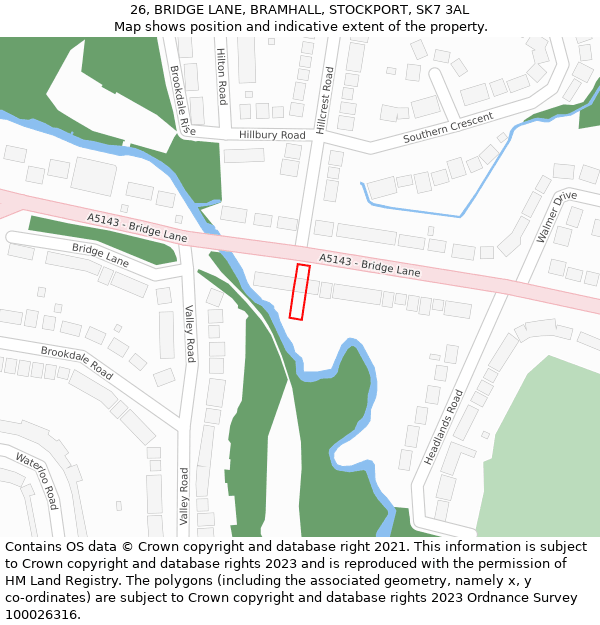 26, BRIDGE LANE, BRAMHALL, STOCKPORT, SK7 3AL: Location map and indicative extent of plot