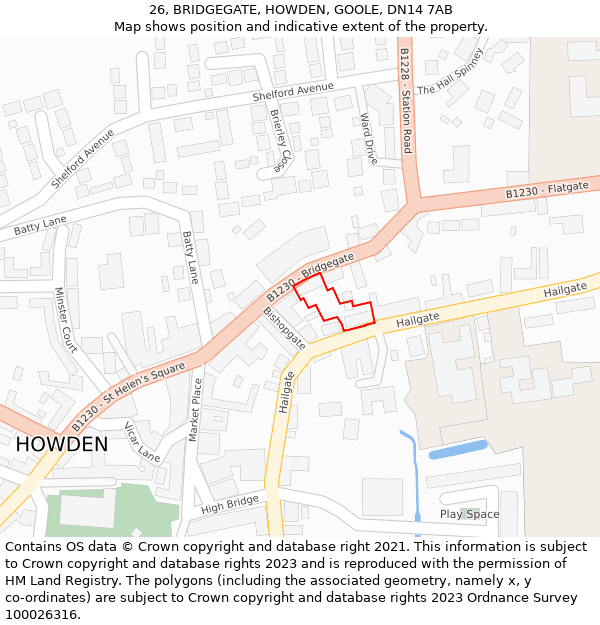 26, BRIDGEGATE, HOWDEN, GOOLE, DN14 7AB: Location map and indicative extent of plot