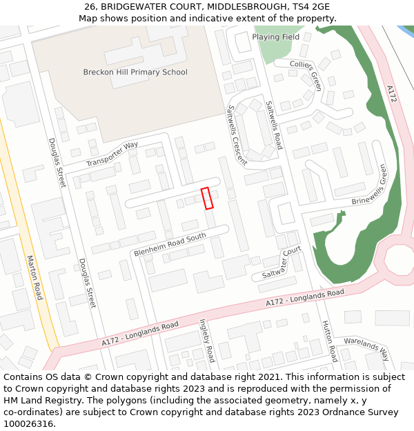 26, BRIDGEWATER COURT, MIDDLESBROUGH, TS4 2GE: Location map and indicative extent of plot