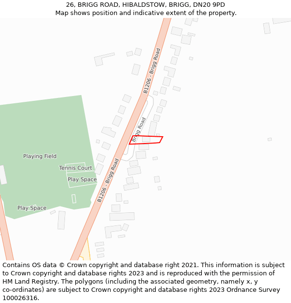 26, BRIGG ROAD, HIBALDSTOW, BRIGG, DN20 9PD: Location map and indicative extent of plot