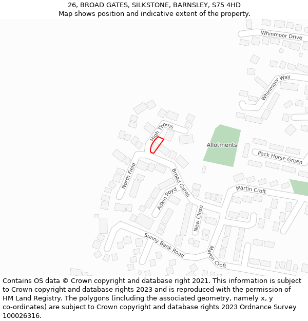 26, BROAD GATES, SILKSTONE, BARNSLEY, S75 4HD: Location map and indicative extent of plot