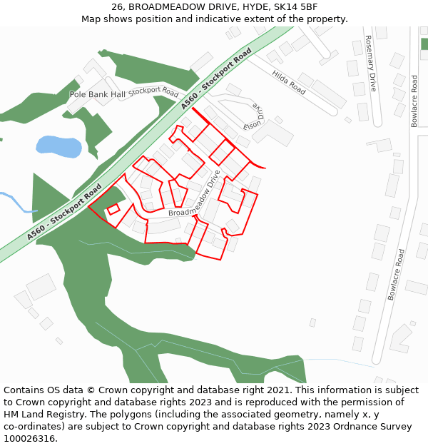 26, BROADMEADOW DRIVE, HYDE, SK14 5BF: Location map and indicative extent of plot