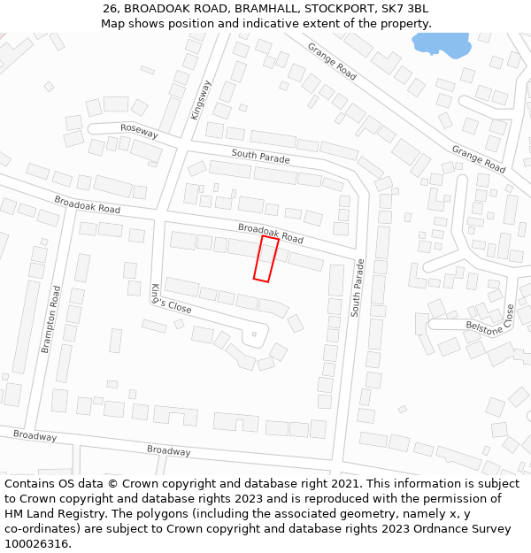 26, BROADOAK ROAD, BRAMHALL, STOCKPORT, SK7 3BL: Location map and indicative extent of plot