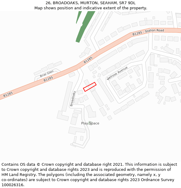 26, BROADOAKS, MURTON, SEAHAM, SR7 9DL: Location map and indicative extent of plot