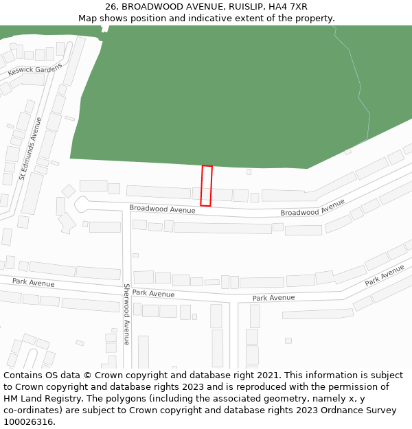26, BROADWOOD AVENUE, RUISLIP, HA4 7XR: Location map and indicative extent of plot