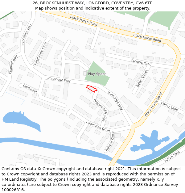 26, BROCKENHURST WAY, LONGFORD, COVENTRY, CV6 6TE: Location map and indicative extent of plot