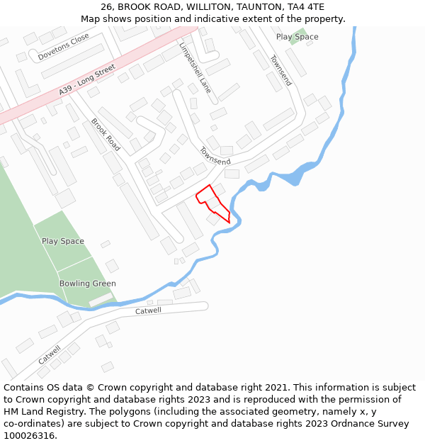 26, BROOK ROAD, WILLITON, TAUNTON, TA4 4TE: Location map and indicative extent of plot