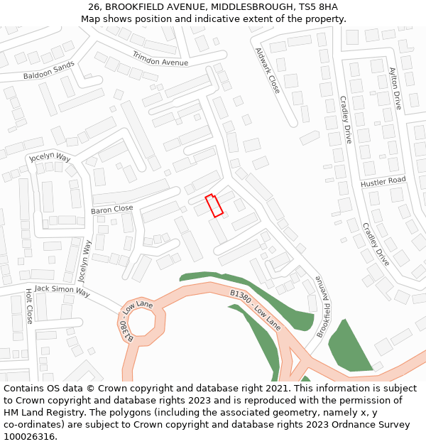 26, BROOKFIELD AVENUE, MIDDLESBROUGH, TS5 8HA: Location map and indicative extent of plot