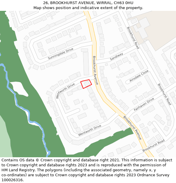 26, BROOKHURST AVENUE, WIRRAL, CH63 0HU: Location map and indicative extent of plot