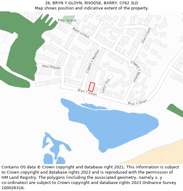 26, BRYN Y GLOYN, RHOOSE, BARRY, CF62 3LD: Location map and indicative extent of plot
