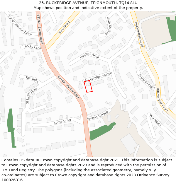26, BUCKERIDGE AVENUE, TEIGNMOUTH, TQ14 8LU: Location map and indicative extent of plot