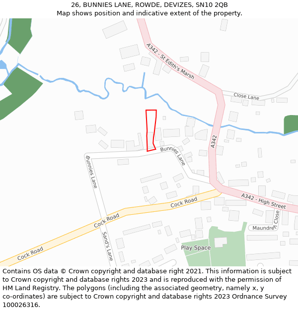 26, BUNNIES LANE, ROWDE, DEVIZES, SN10 2QB: Location map and indicative extent of plot