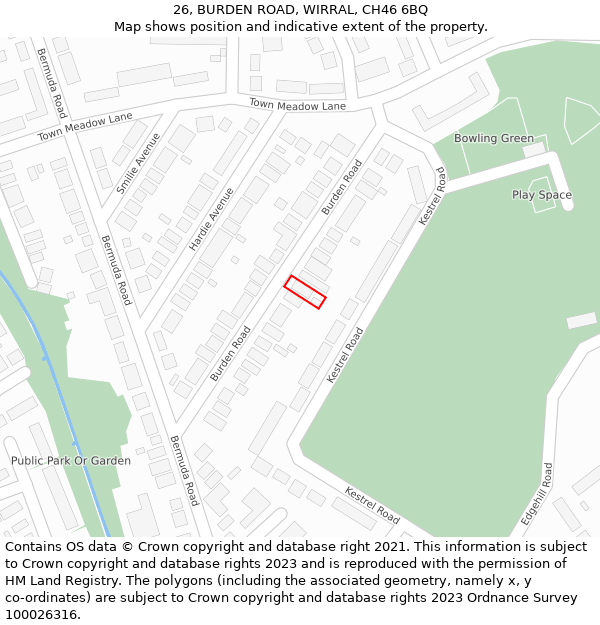 26, BURDEN ROAD, WIRRAL, CH46 6BQ: Location map and indicative extent of plot