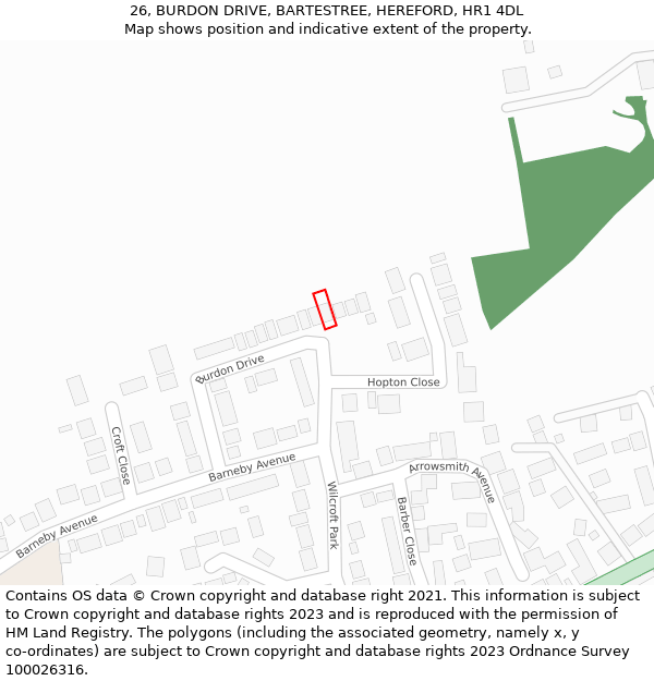 26, BURDON DRIVE, BARTESTREE, HEREFORD, HR1 4DL: Location map and indicative extent of plot