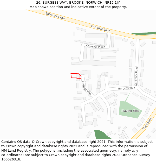 26, BURGESS WAY, BROOKE, NORWICH, NR15 1JY: Location map and indicative extent of plot