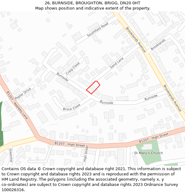 26, BURNSIDE, BROUGHTON, BRIGG, DN20 0HT: Location map and indicative extent of plot