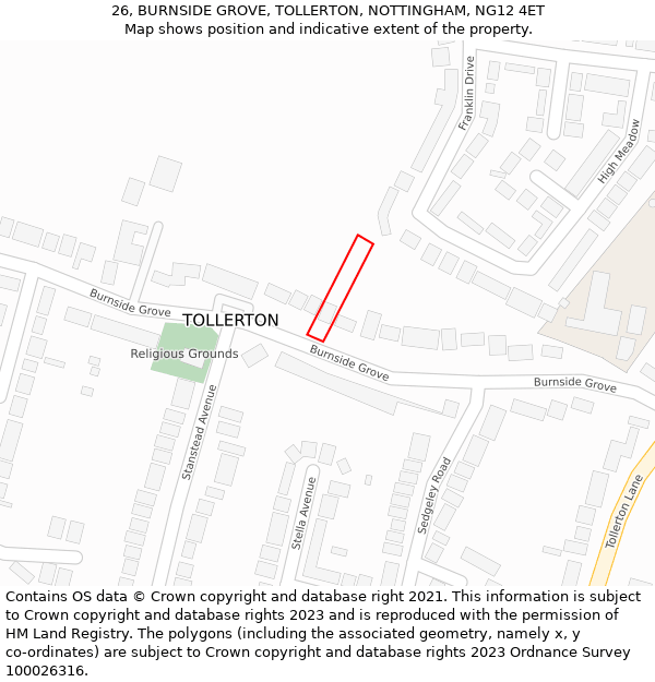 26, BURNSIDE GROVE, TOLLERTON, NOTTINGHAM, NG12 4ET: Location map and indicative extent of plot
