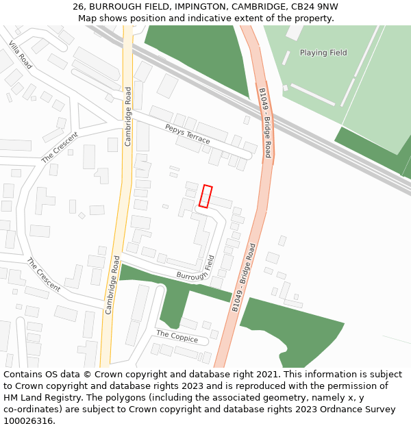 26, BURROUGH FIELD, IMPINGTON, CAMBRIDGE, CB24 9NW: Location map and indicative extent of plot