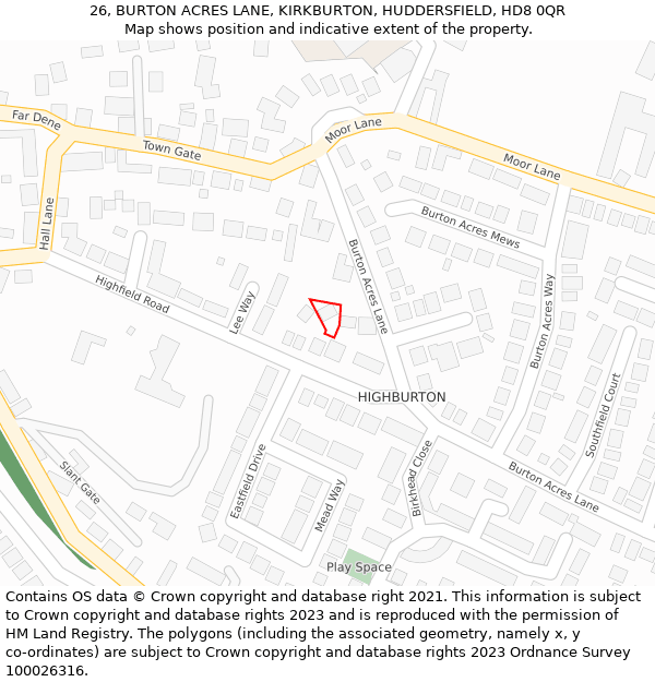 26, BURTON ACRES LANE, KIRKBURTON, HUDDERSFIELD, HD8 0QR: Location map and indicative extent of plot