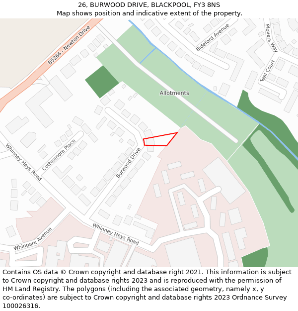 26, BURWOOD DRIVE, BLACKPOOL, FY3 8NS: Location map and indicative extent of plot