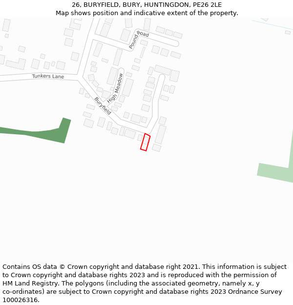 26, BURYFIELD, BURY, HUNTINGDON, PE26 2LE: Location map and indicative extent of plot