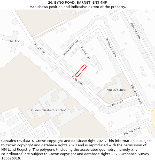 26, BYNG ROAD, BARNET, EN5 4NR: Location map and indicative extent of plot