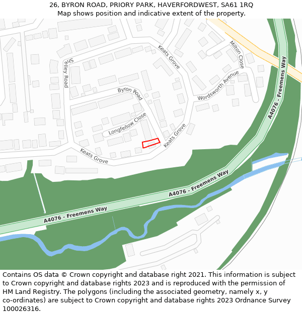 26, BYRON ROAD, PRIORY PARK, HAVERFORDWEST, SA61 1RQ: Location map and indicative extent of plot