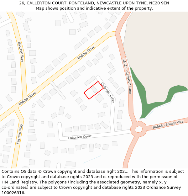 26, CALLERTON COURT, PONTELAND, NEWCASTLE UPON TYNE, NE20 9EN: Location map and indicative extent of plot